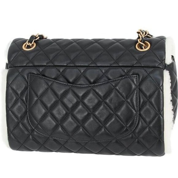 Authentic CHANEL Lambskin Quilted Shearling Large CC Flap Bag Black White Purse - Picture 7 of 13